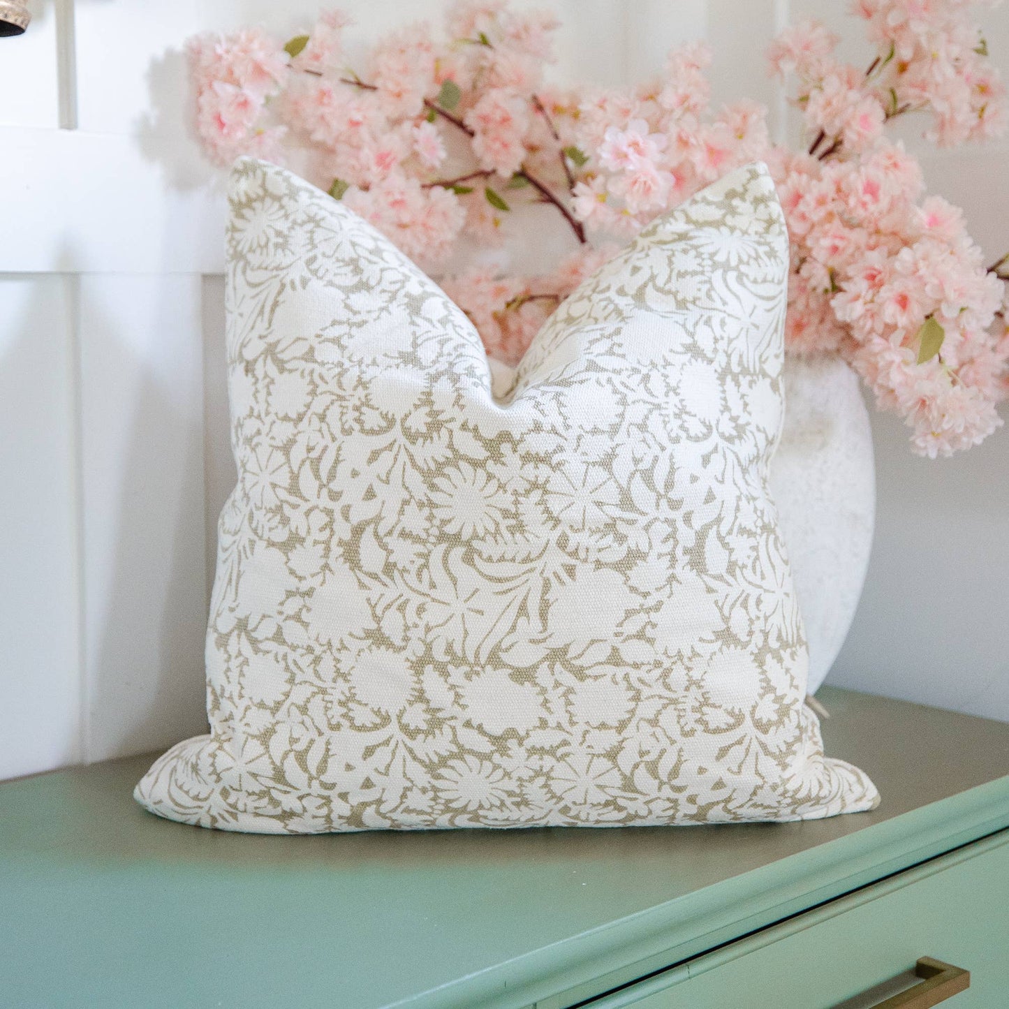 Florence Cotton Pillow in Olive Green