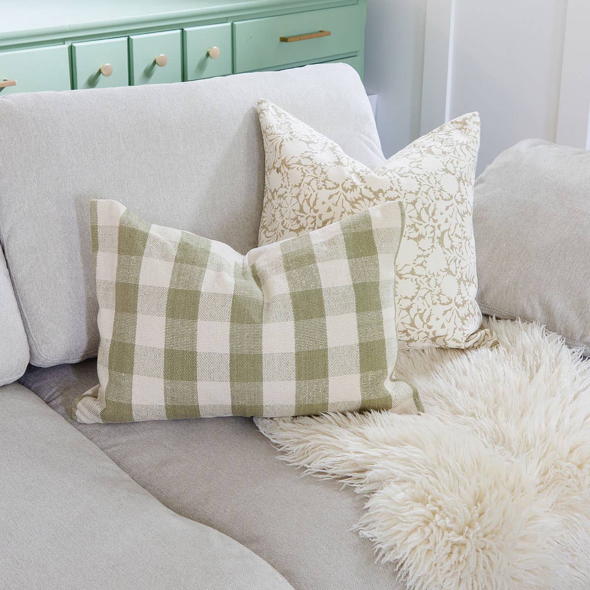 Florence Cotton Pillow in Olive Green